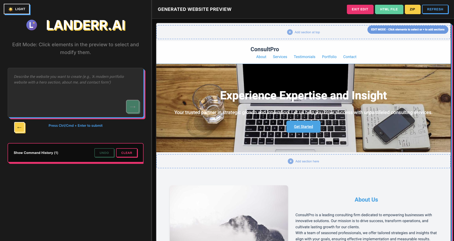landerr.ai Design Interface